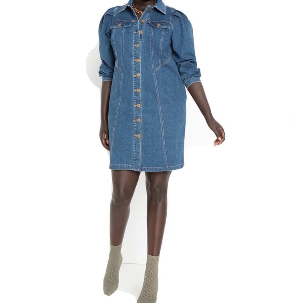 Eloquii Denim western rodeo style  Puff Sleeve denim babydoll Dress Plus Size 20